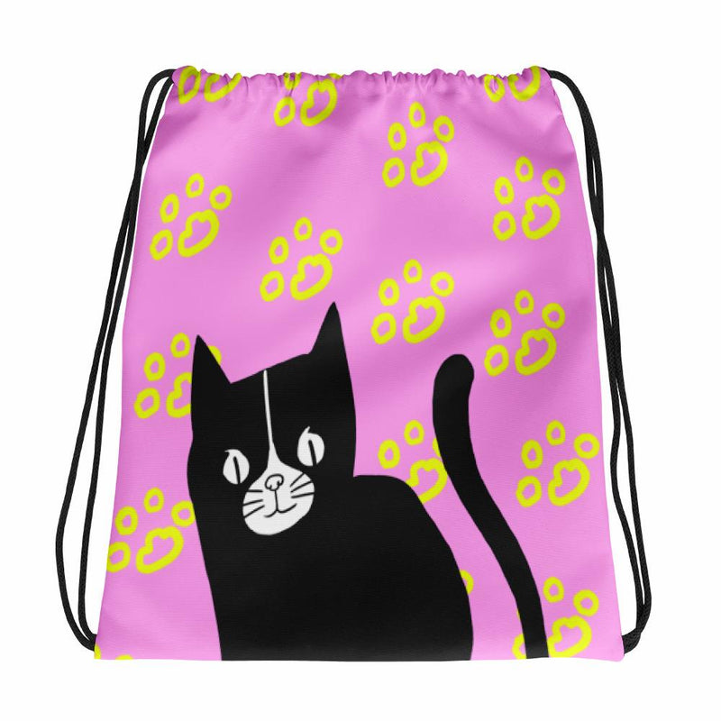 Evil Cat Pawprints Candy Pink Drawstring bag Backpack
