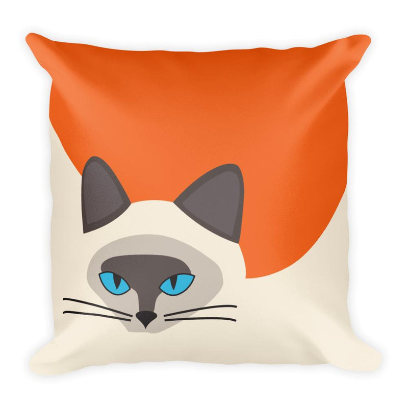 Inscrutable Cat Siamese Cat Orange Square Pillow in Front View