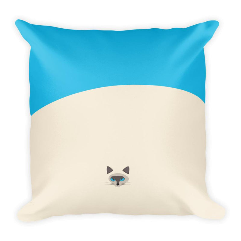 Inscrutable Cat Siamese Cat Blue Square Pillow in Back View