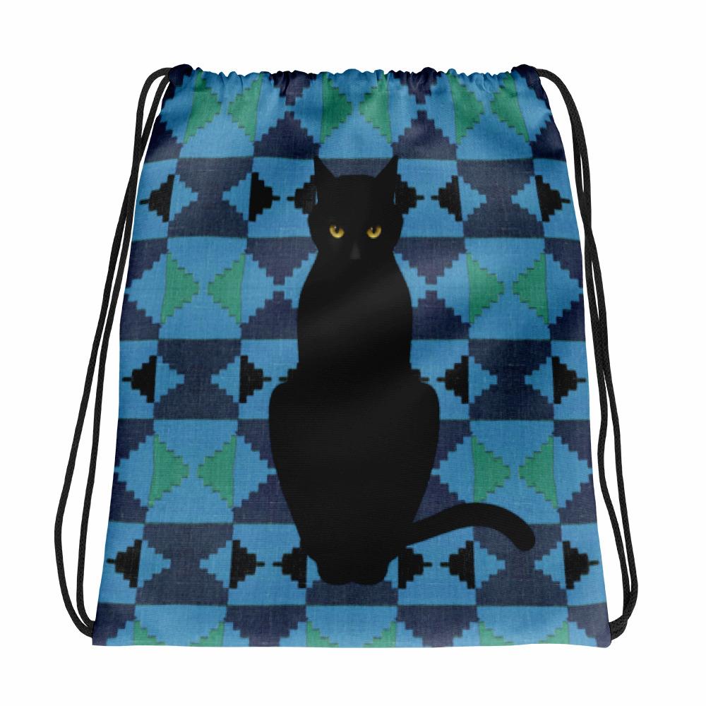 Cat Noir Panther Blue Savanna Drawstring bag in Front View