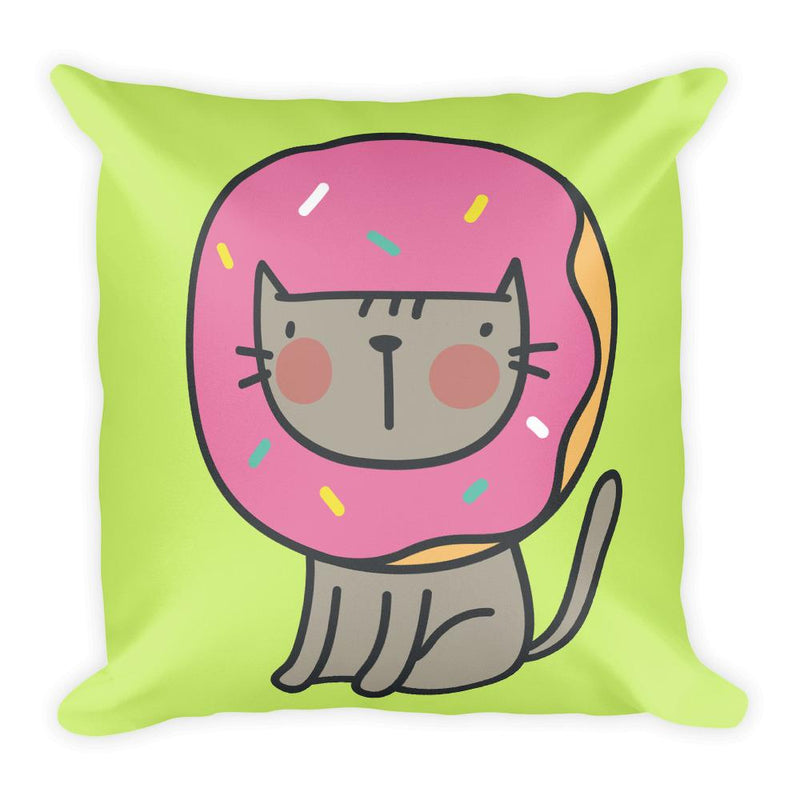 Summer Cat 'Donut' Green Square Pillow