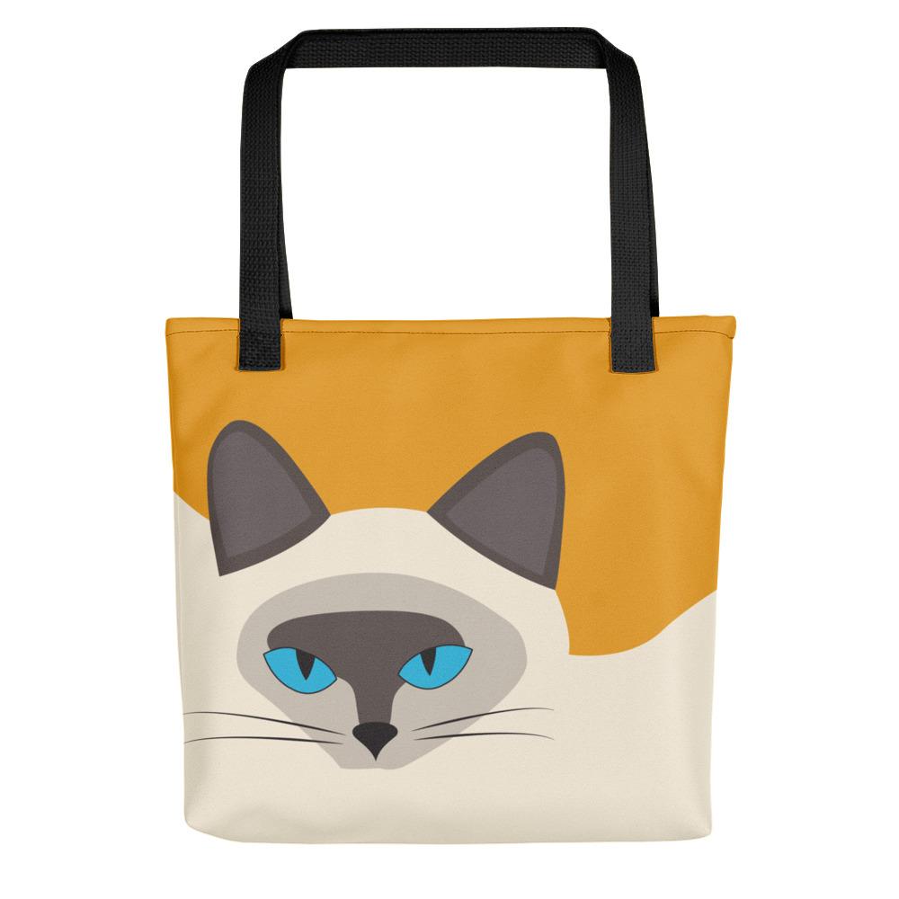Inscrutable Cat 'Siamese Cat Gold' Tote bag in Black Handle Front