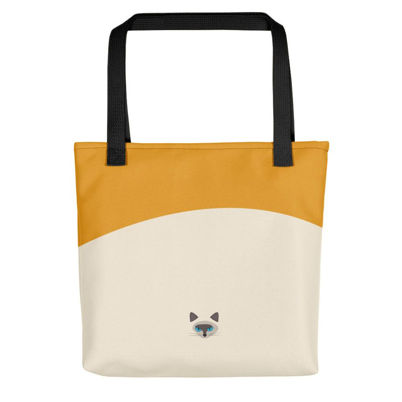 Inscrutable Cat 'Siamese Cat Gold' Tote bag in Black Handle Back