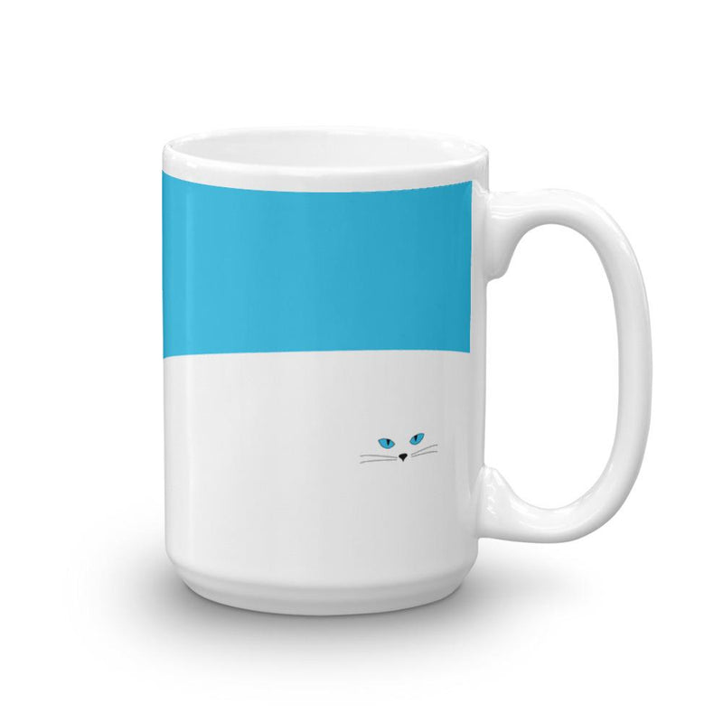 Inscrutable Cat Juicy Fruity Blue Mug Right Side View in 15oz