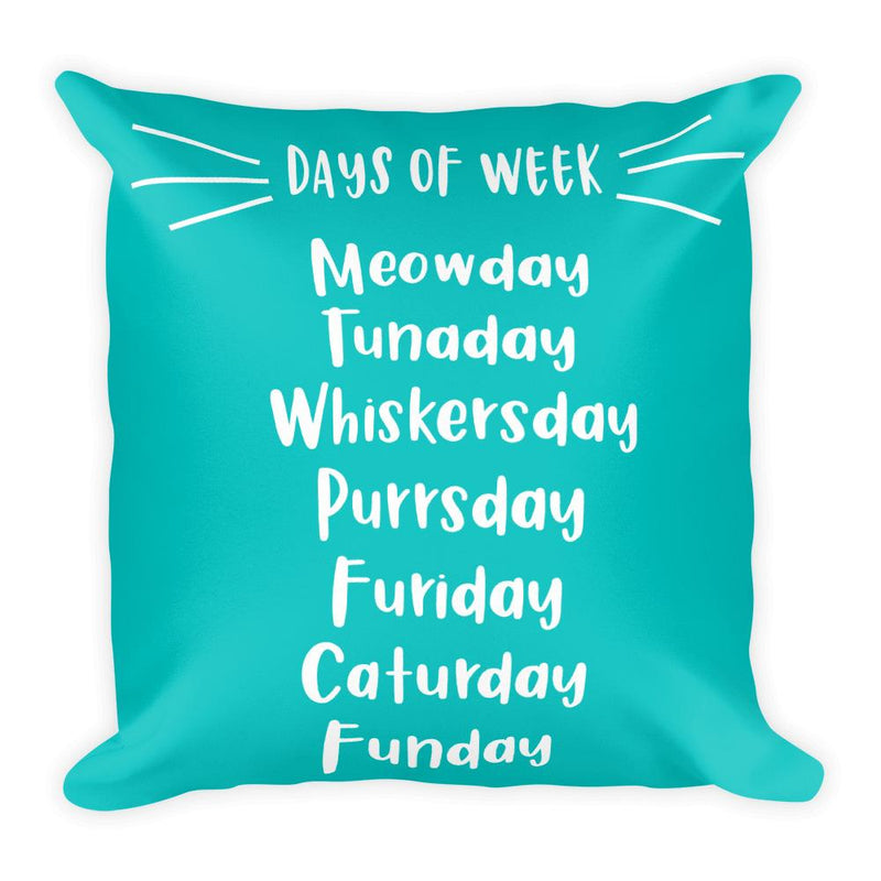 Wordy Cat 'Caturday' Teal Square Pillow