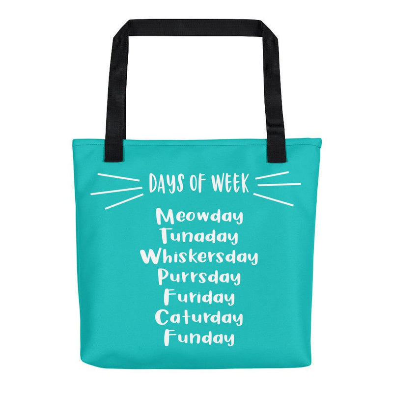 Wordy Cat 'Days of Week' Teal Tote bag