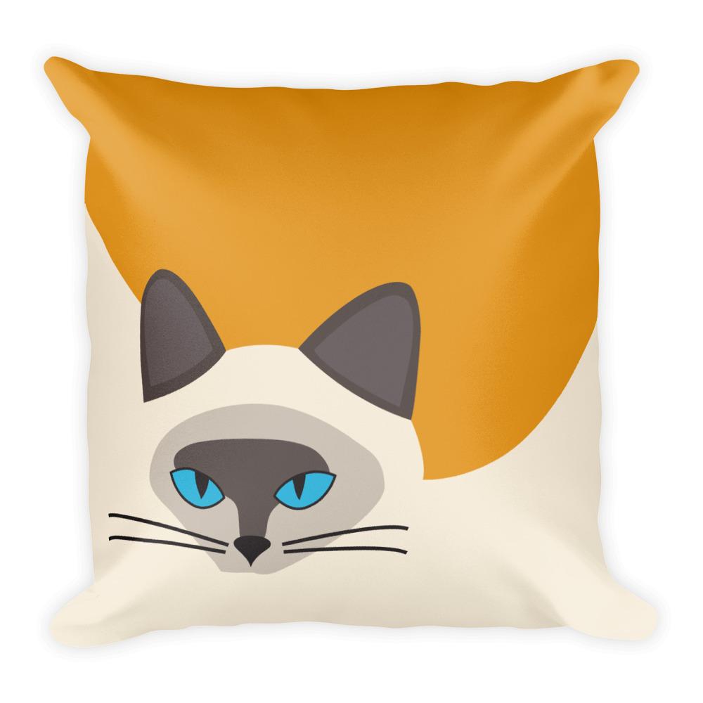 Inscrutable Cat Siamese Cat Gold Square Pillow in Front View