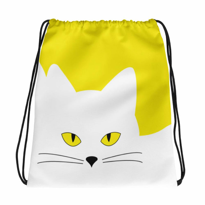 Inscrutable Cat Juicy Fruity Banana Drawstring bag in Front View