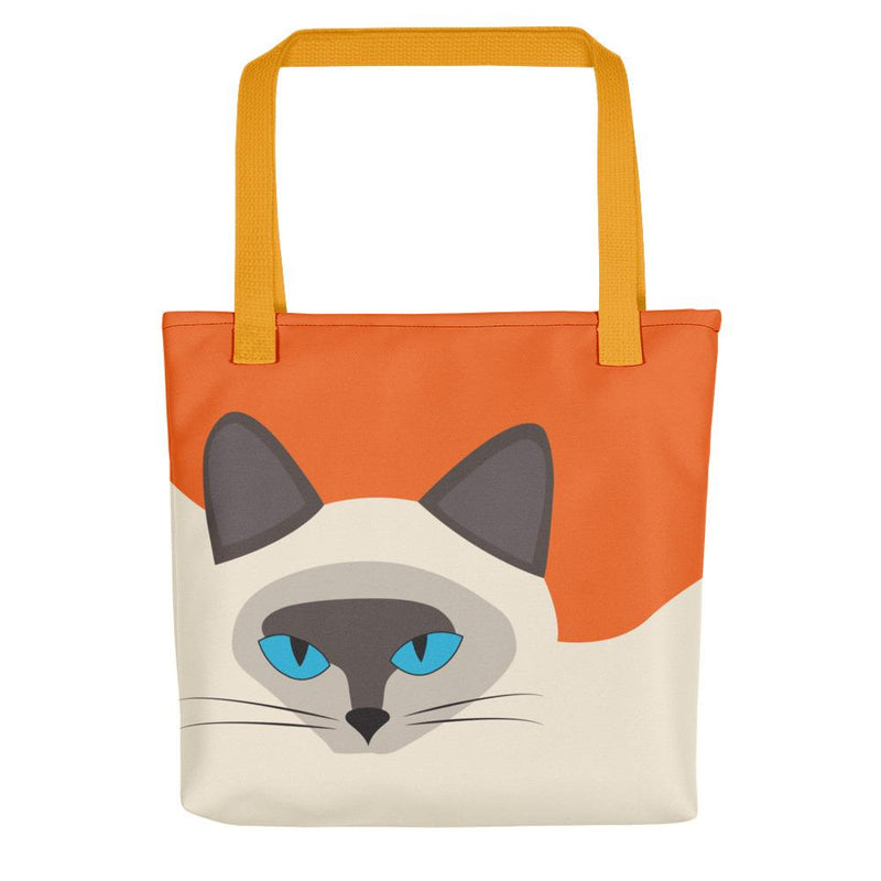 Inscrutable Cat 'Siamese Cat Orange' Tote bag in Yellow Handle Front