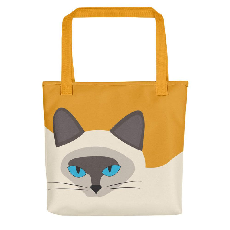 Inscrutable Cat 'Siamese Cat Gold' Tote bag in Yellow Handle Front