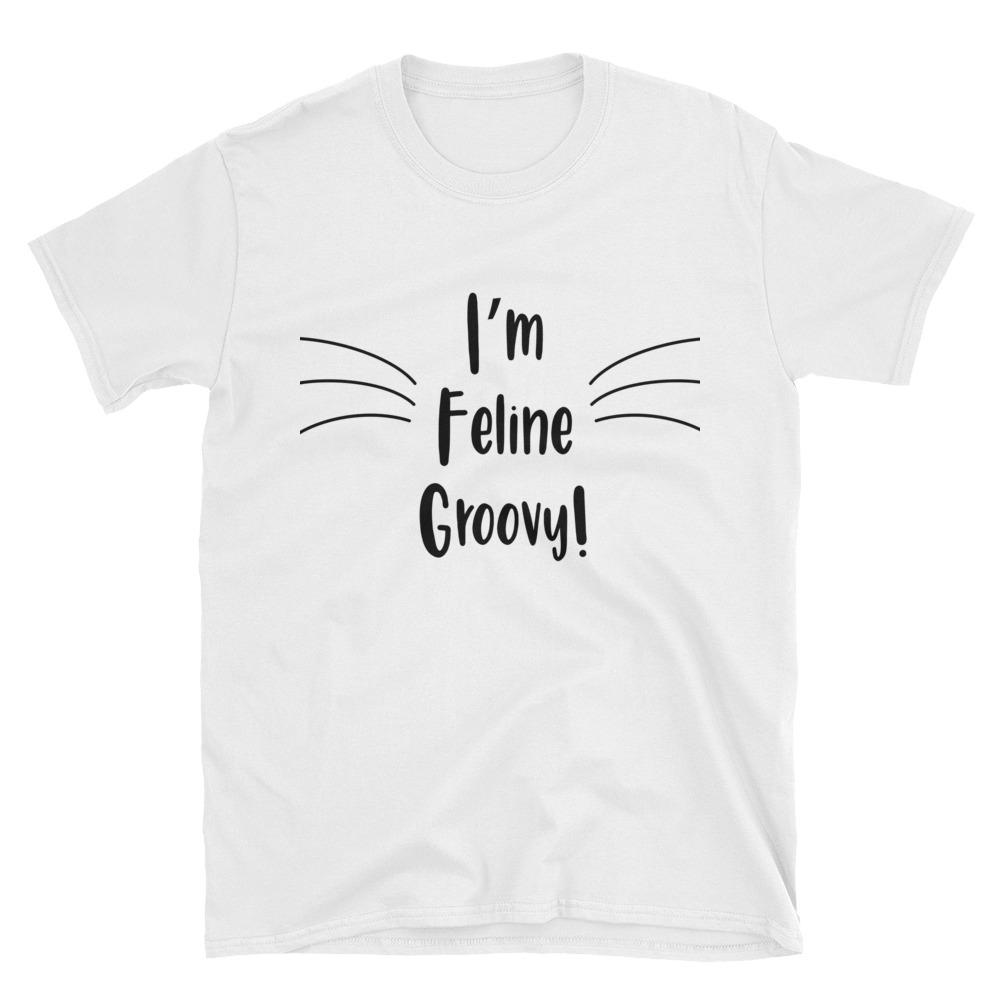 Wordy Cat 'Groovy' White Unisex T-Shirt