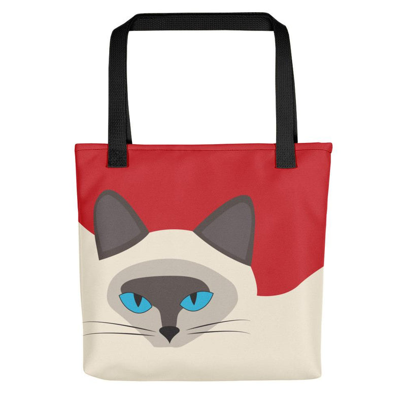 Inscrutable Cat 'Siamese Cat Red' Tote bag in Black Handle Front