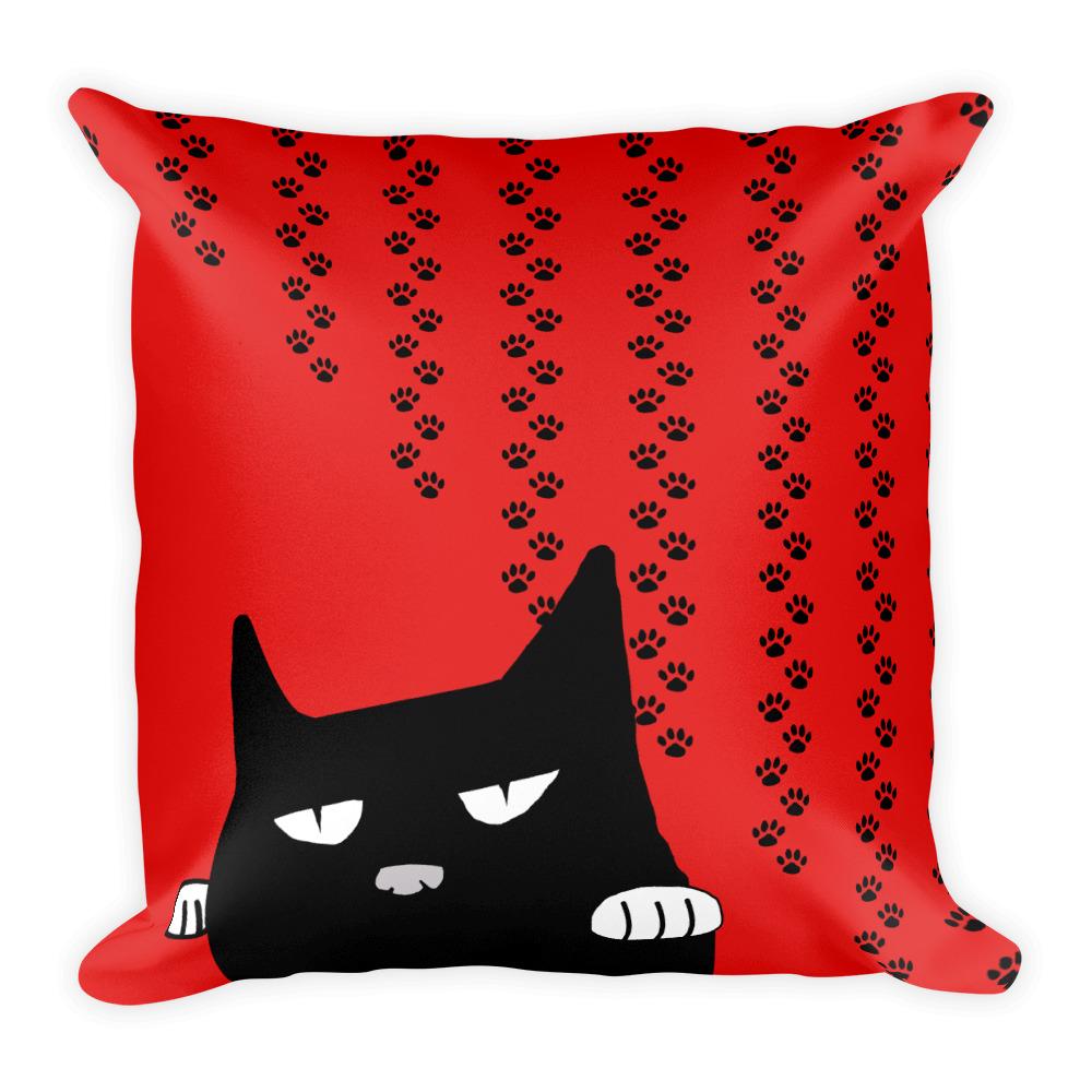 Evil Cat Paw Prints Red Square Pillow in Front View Pattern