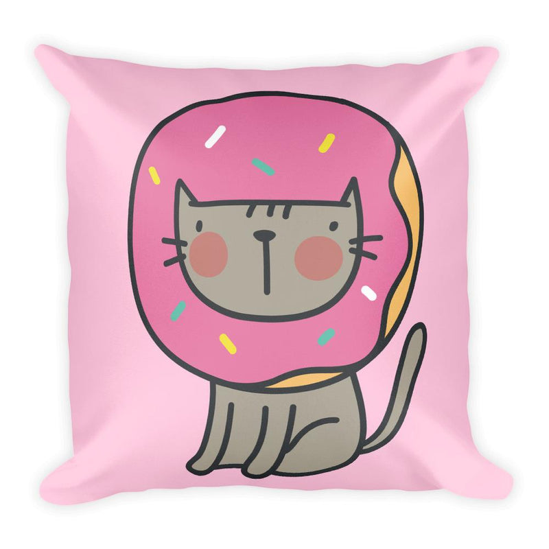 Summer Cat 'Donut' Pink Square Pillow