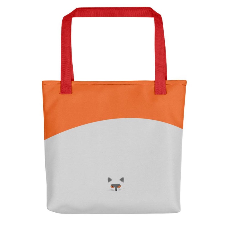 Inscrutable Cat Smoky Cat Red Tote bag in Black Handle Back View