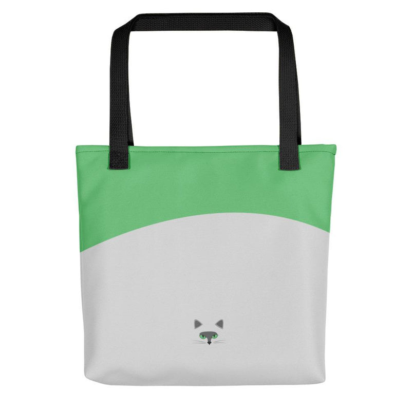 Inscrutable Cat Smoky Cat Green Tote bag in Black Handle Back View