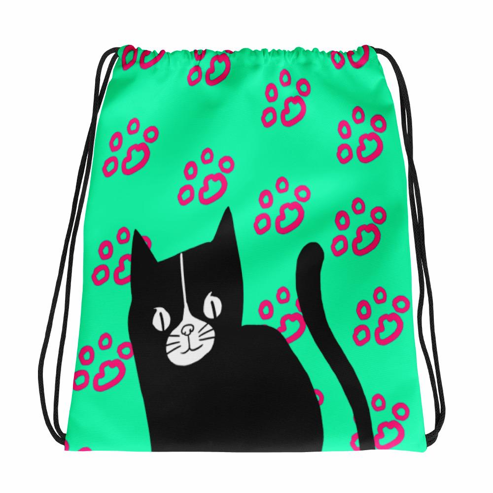 Evil Cat Pawprints Neon GreenDrawstring bag Backpack