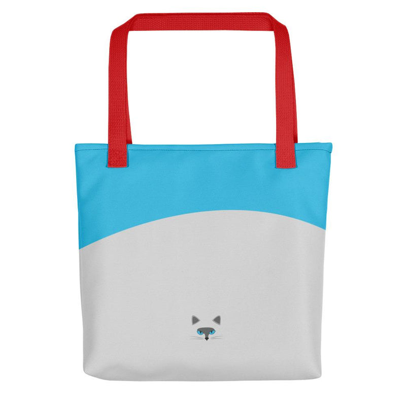 Inscrutable Cat Smoky Cat Red Tote bag in Black Handle Back View
