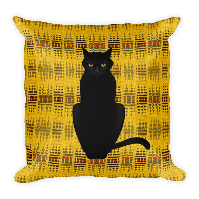 Cat Noir Sphynx Yellow Ethnic Square Pillow in Front View