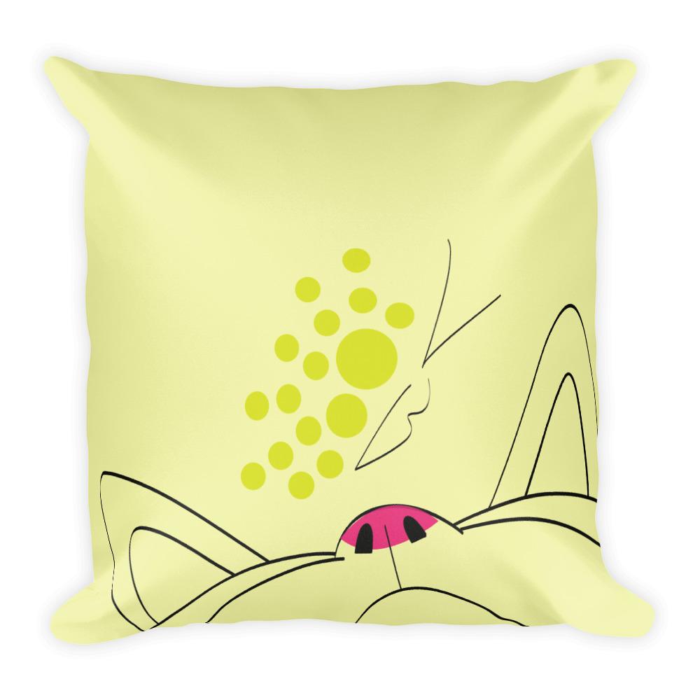 Minimalist Cat Lime Butterfly Square Pillow
