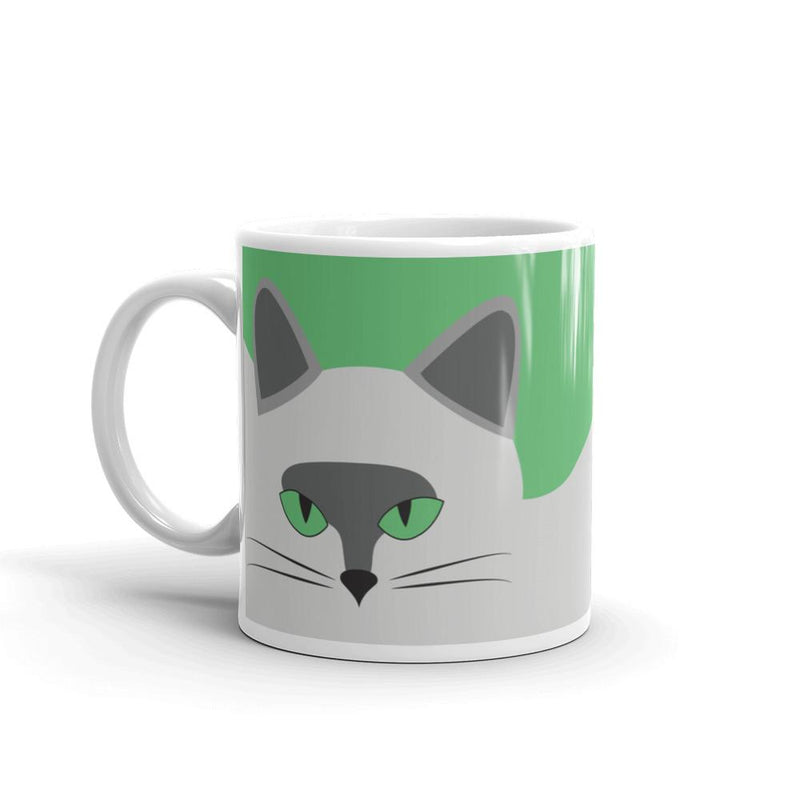 Inscrutable Cat Smoky Cat Green Mug in Right Side View 11oz