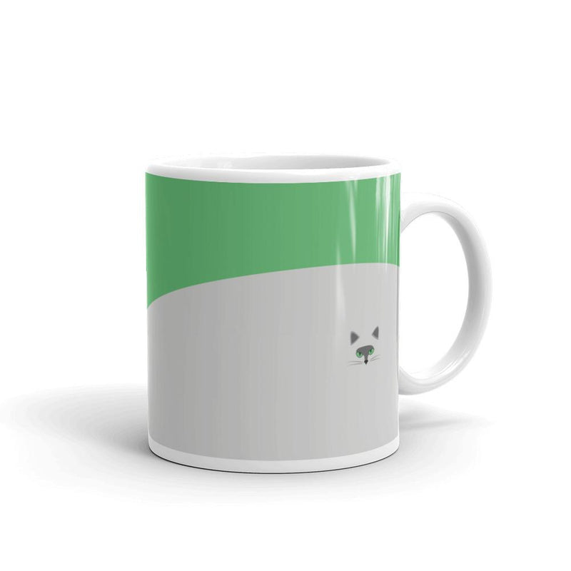Inscrutable Cat Smoky Cat Green Mug in Left Side View 11oz