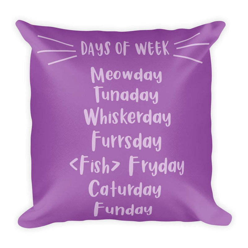 Wordy Cat 'Saturday' Purrfect Purple Square Pillow