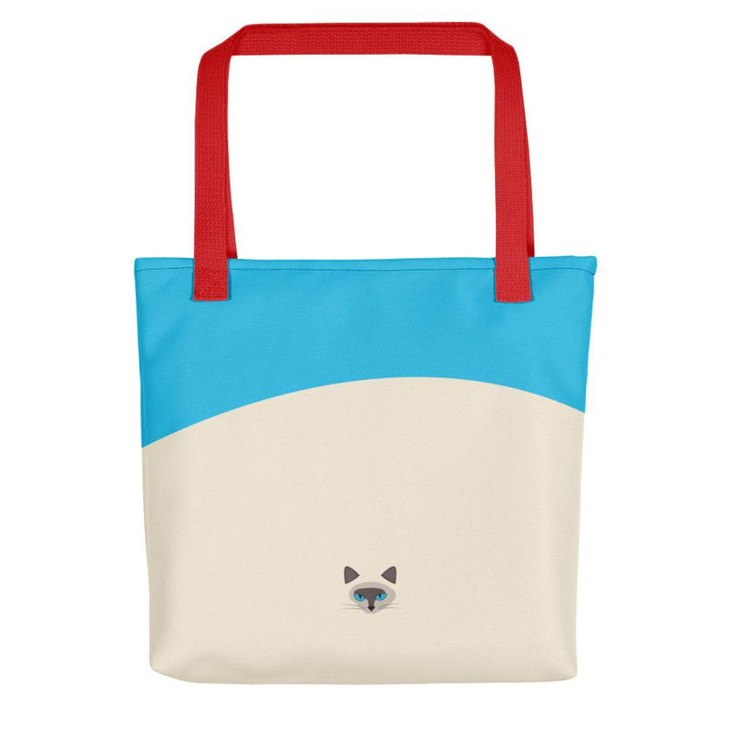 Inscrutable Cat 'Siamese Cat Blue' Tote bag in Red Handle Back