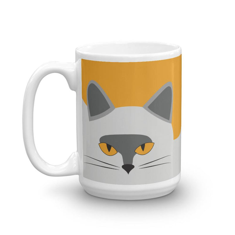 Inscrutable Cat Smoky Cat Gold Mug in Right Side View 15oz