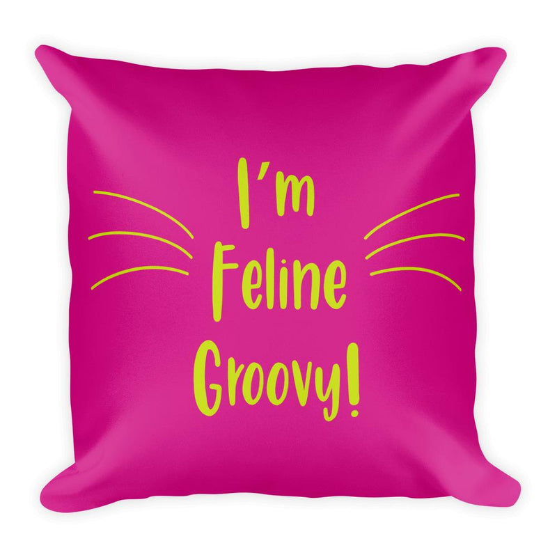 Wordy Cat 'Groovy' Shocking Pink Square Pillow