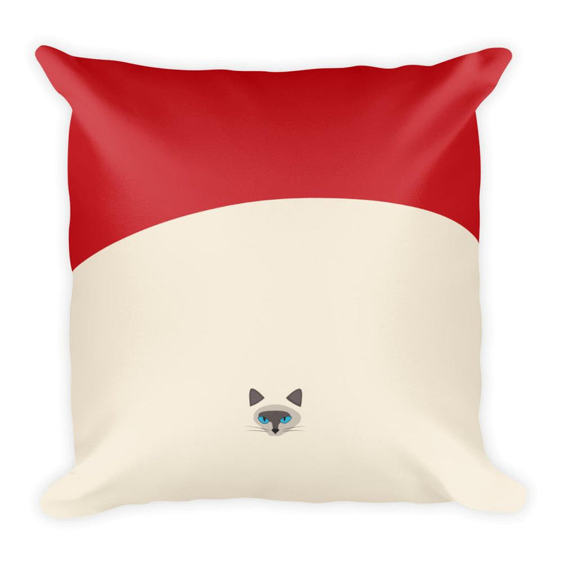 Inscrutable Cat Siamese Cat Red Square Pillow in Back View