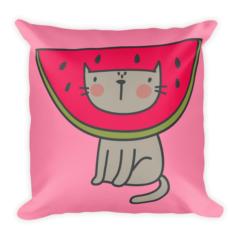 Summer Cat 'Watermelon' Punchy Pink Square Pillow