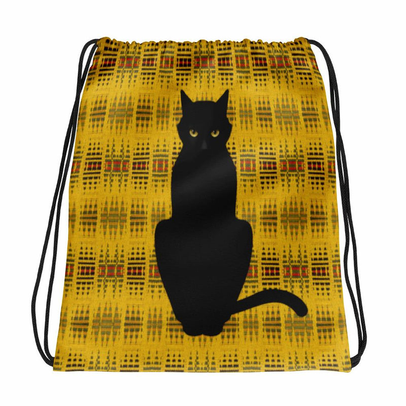 Cat Noir Panther Yellow Savanna Drawstring bag in Front View