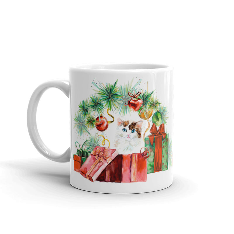Festive Cat Christmas Tabby Harlequin Mug in Right View