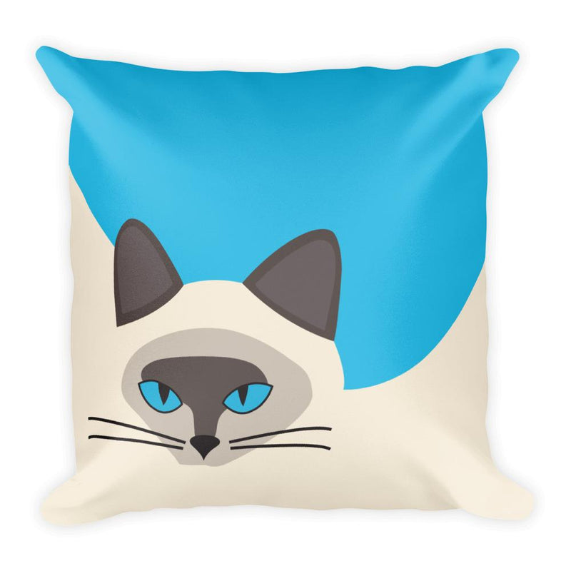 Inscrutable Cat Siamese Cat Blue Square Pillow in Front View