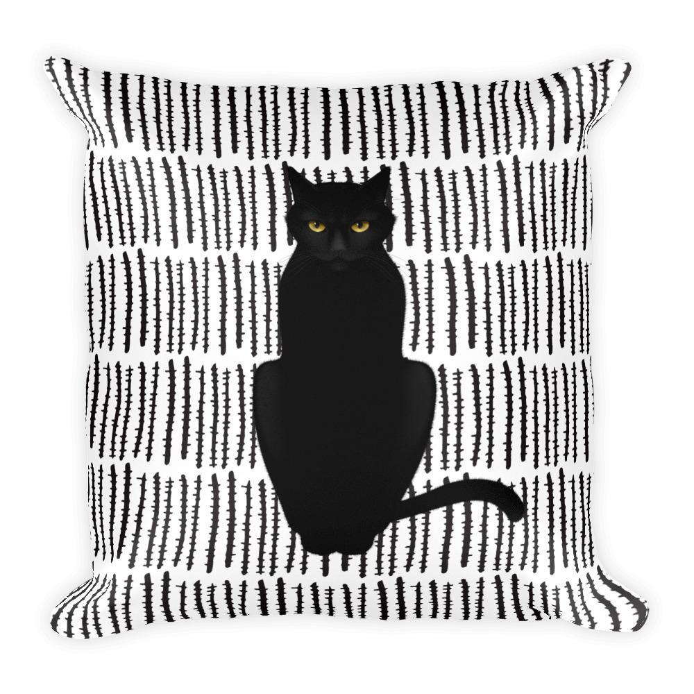 Cat Noir Sphynx White Ethnic Square Pillow in Front View