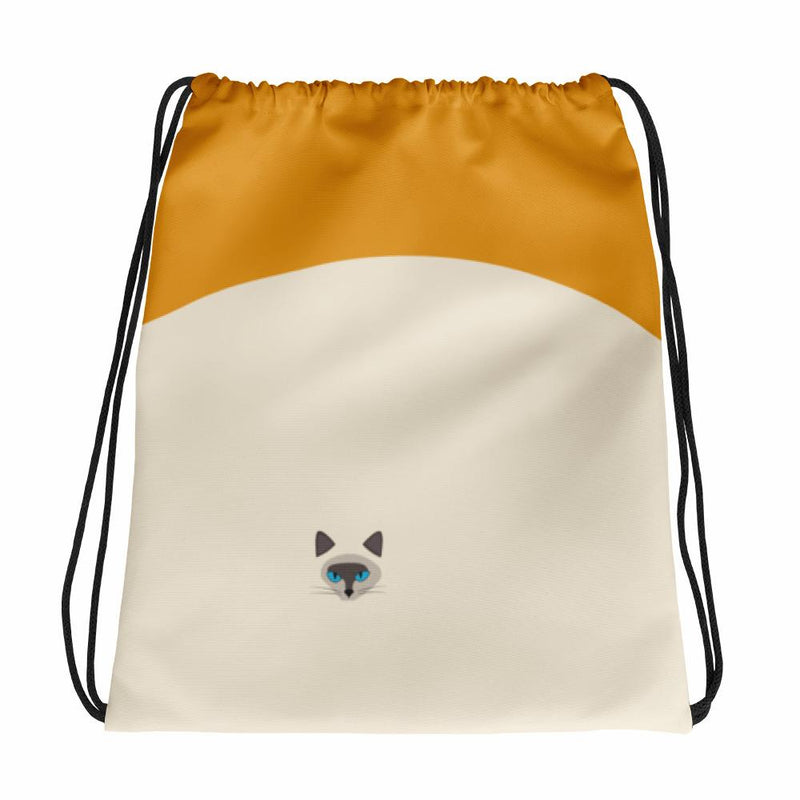 Inscrutable Cat Siamese Cat Gold Drawstring bag in Back View