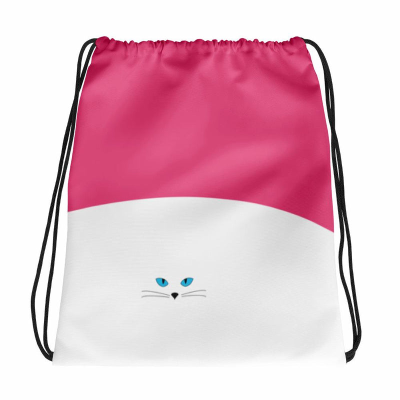 Inscrutable Cat Juicy Fruity Pink Drawstring bag in Back View