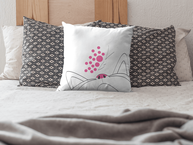 Minimalist Cat 'Pink Butterfly' Square Pillow