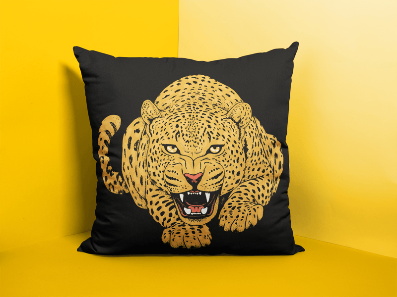 Wild Cat 'Crouching Leopard' Square Pillow
